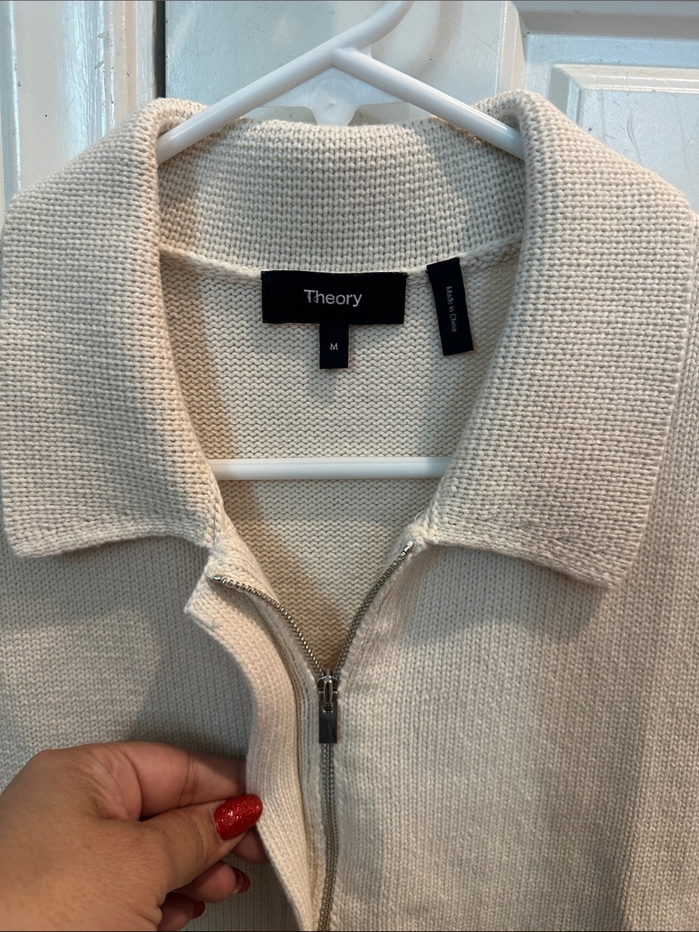 Theory Cream Knit Sleeveless Zip Polo - Picture 3 of 6